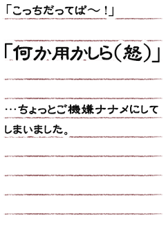 「こっちだってば〜!」「何か用かしら(怒)」…ちょっとご機嫌ナナメにしてしまいました。