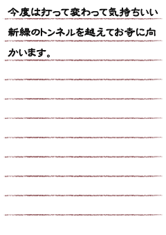 今度は打って変わって気持ちいい新緑のトンネルを越えてお寺に向かいます。