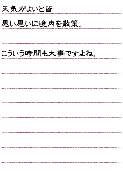 天気がよいと皆思い思いに境内を散策。こう言う時間も大事ですよね。