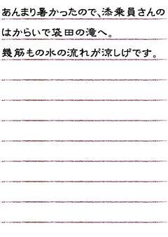 あんまり暑かったので、添乗員さんのはからいで袋田の滝へ。幾筋もの水の流れが涼しげです。