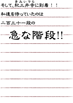 そして、紀三井寺に到着！！私達を待っていたのは二百三十一段の急な階段！！