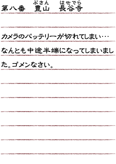 第八番　豊山　長谷寺　カメラのバッテリーが切れてしまい…なんとも中途半端になってしまいました。ゴメンなさい。