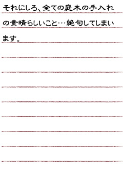 それにしろ　全ての庭木の手入れの素晴らしいこと…絶句してしまいます。