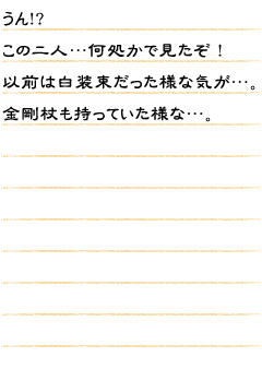 うん!?この二人…何処かで見たぞ！以前は白装束だった様な気が…。金剛杖も持っていた様な…。